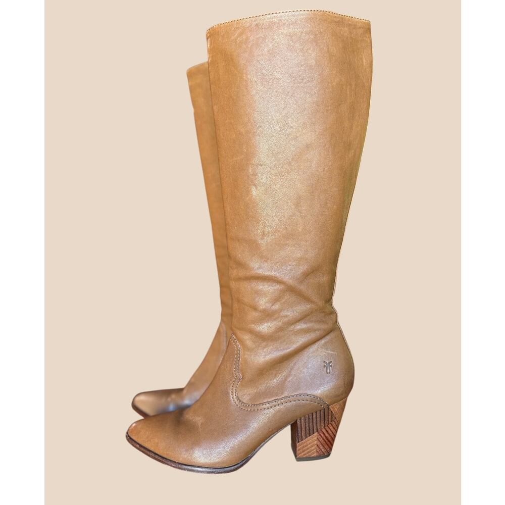 Frye Reed Inside Zip Tall Western Inspired Retro Knee Boots "Patchwork" Heels 7 - Picture 3 of 16